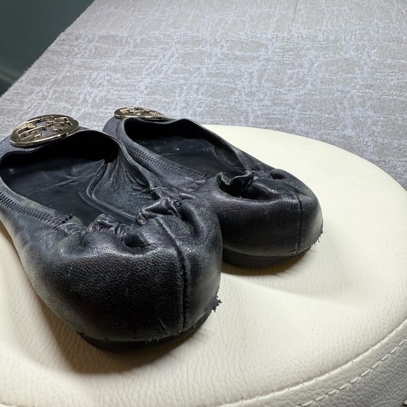Tory Burch Minnie Black Leather Ballet Flat Loafer Womens Size 9 Sold as is - Picture 4 of 5